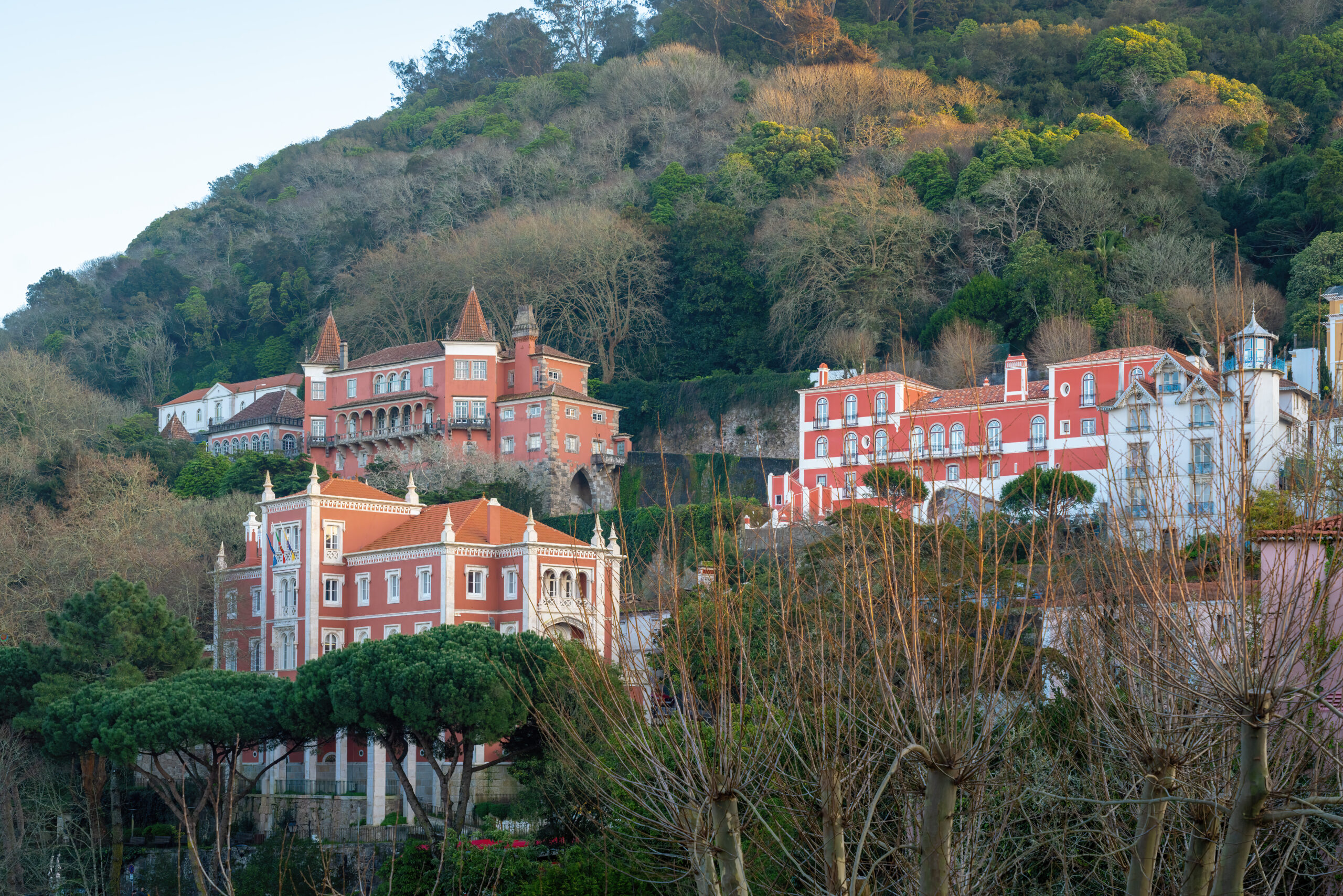 View of Buildings on Sintra Hills with Valencas Palace and Casa dos Penedos - Sintra, Portugal
